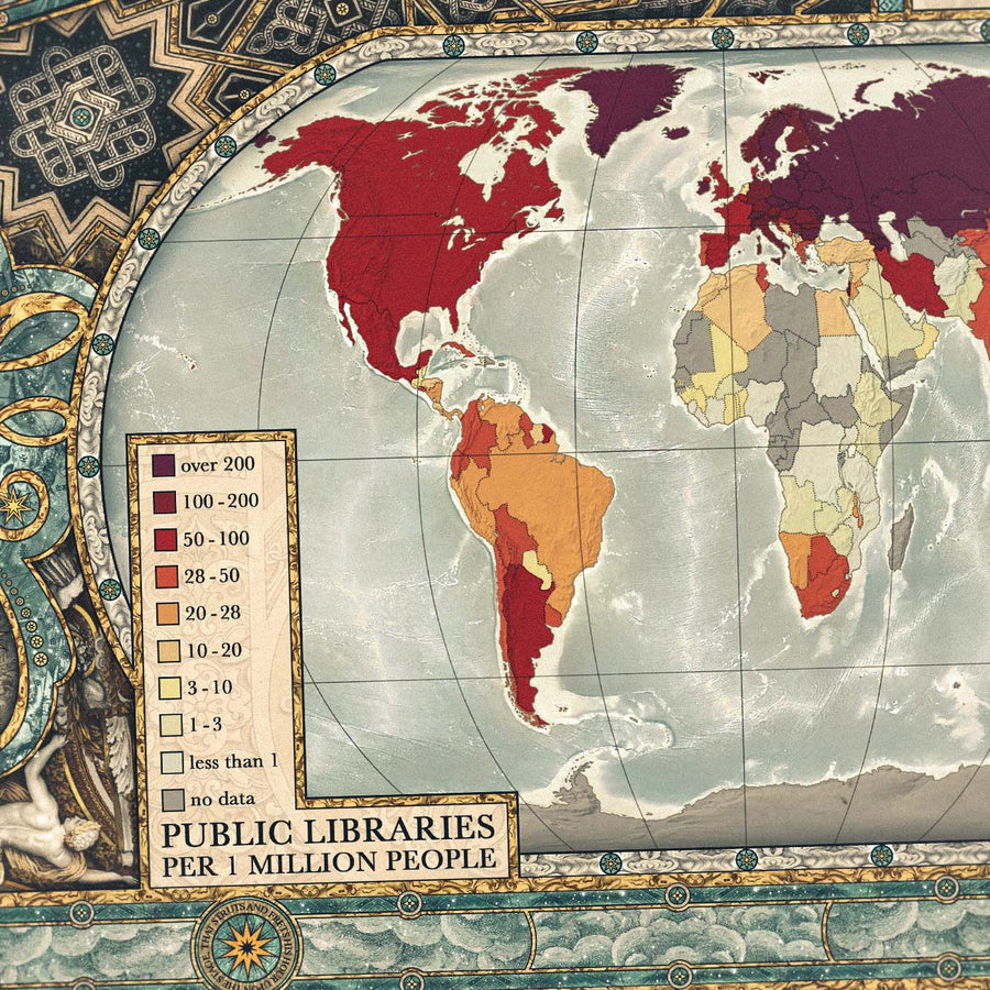Map detail showing public libraries per million people
